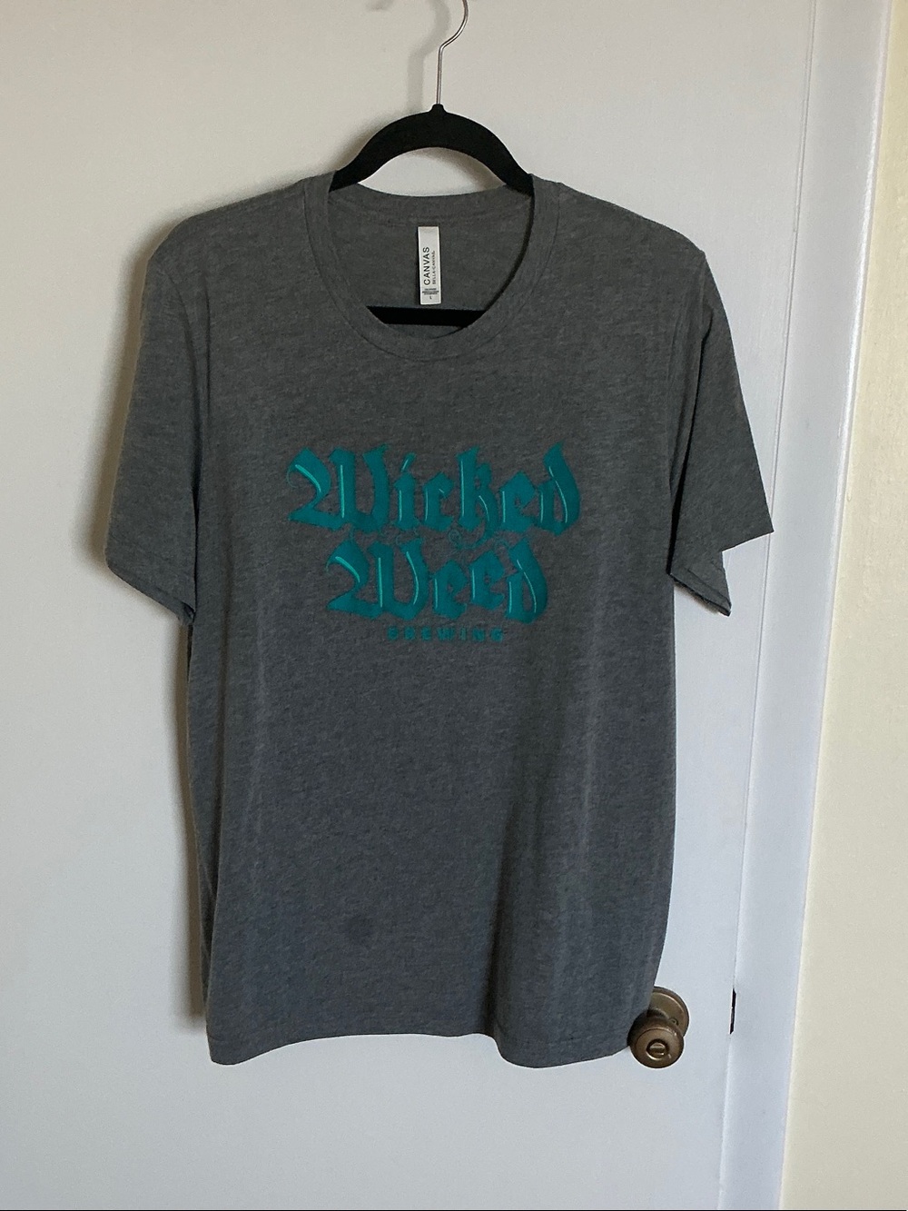Wicked Weed Brewing Grey Tee with Teal Graphic